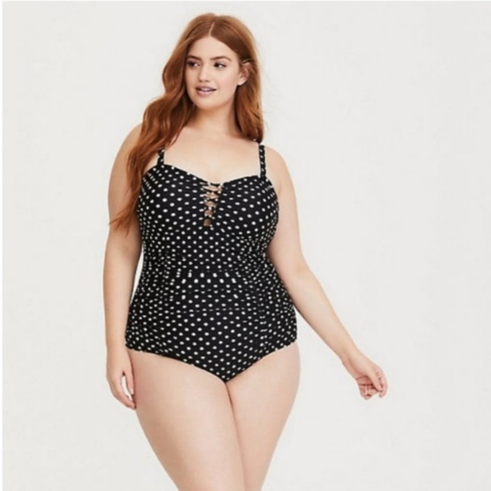 Torrid Black White Polka Dot One Piece Swimsuit Wireless Size 3X